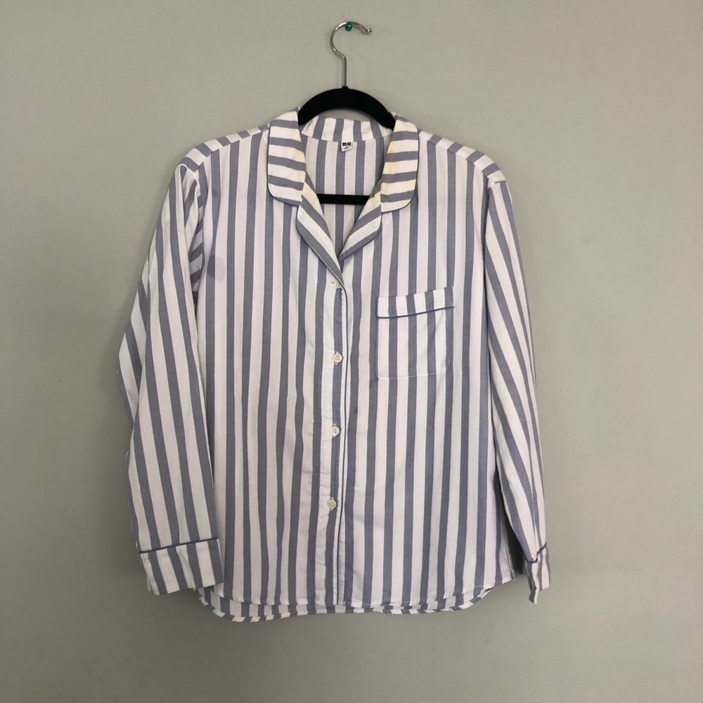 Uniqlo Blue White Stripe Pajama Button Down Medium